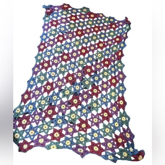 Purple and Blue Floral Patchwork Afghan Blanket - Picture 12 of 12